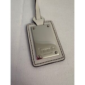Tignanello White Leather Luggage Tag Bag‎ Charm Silver Metal Plate Since 1989